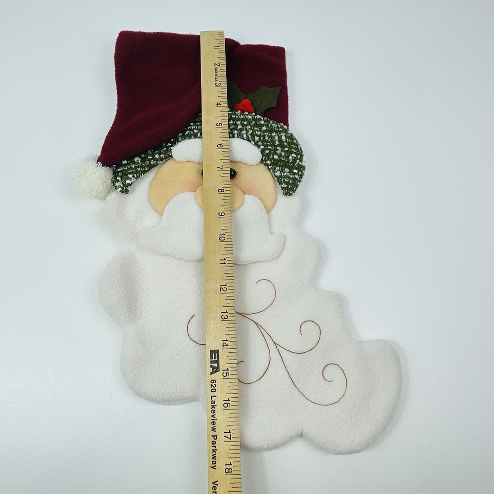 Santa Face Beard Fleece Christmas Stocking 3 D Red Green White Cloth 17x8" - Picture 7 of 11